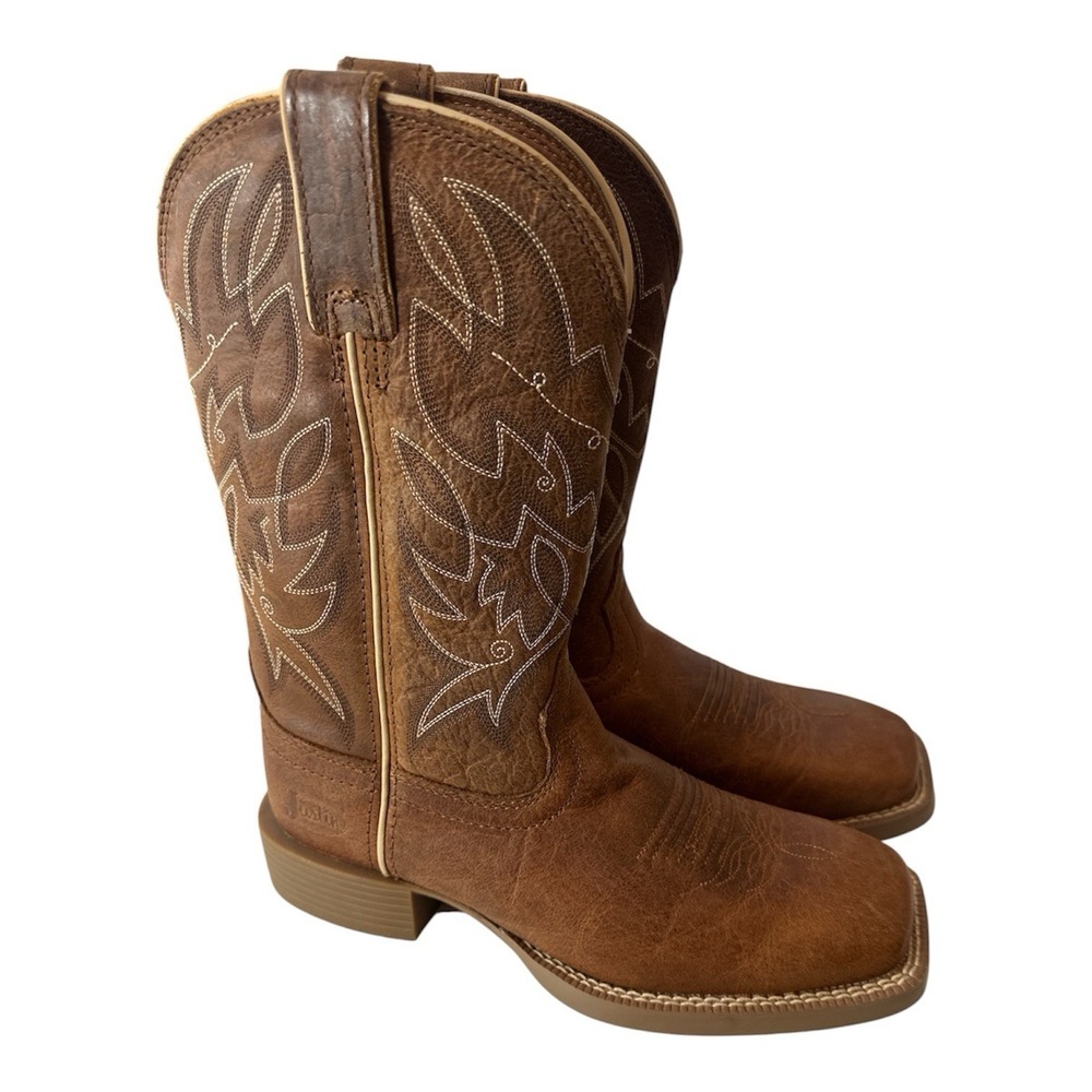 Justin Boots Women's 8.5 B Halter Western Roasted Cognac Leather Cowboy Flaw